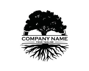 Oak tree roots illustration symbol vector logo design.