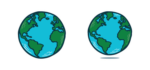 Earth world icon vector. globe map illustration hand drawn logo design