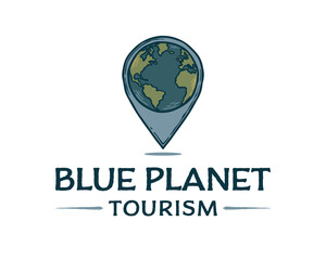 Earth world pin icon vector. globe pin map illustration hand drawn logo design