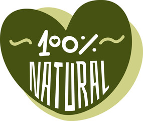 Natural product badge. Green eco heart sticker