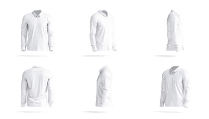 Blank white classic shirt mockup, rotation angles of all sides