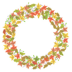 Naklejka na ściany i meble Round frame of autumn leaves. Vector isolated colorful illustration in flat style.