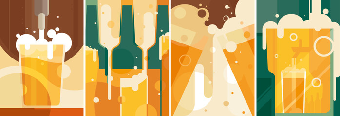 Set of abstract beer posters. Creative placard designs.