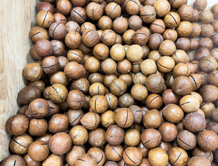 Nuts by macaques in close-up. The concept is healthy fats.