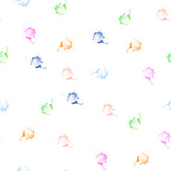 seamless pattern of multicolored watercolor stains on a white background