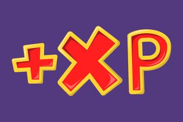 Obraz premium Experience game icon vector isolated. Illustration of red and golden letters XP. Video game sign, level up.