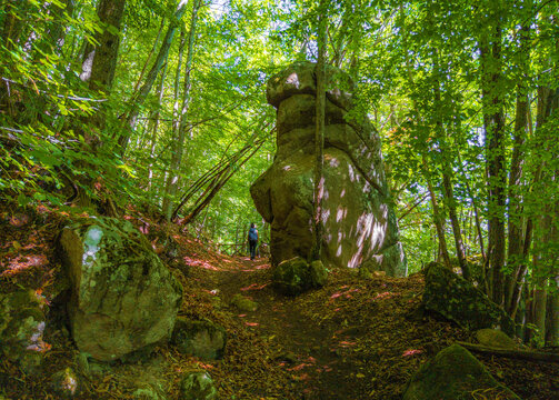 Monte Amiata (Italy) - In Val d'Orcia, Tuscany region, soar the Amiata mount, an ancient volcano, now a tourist beech forest with a monumental summit cross and rocks for climbing.