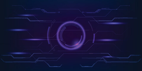 Vector illustration of futuristic digital HUD with grid line circuit digital pattern abstract dark blue purple future tech artwork and background. © Alleachday