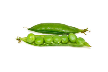 Sweet fresh green peas isolated on white background