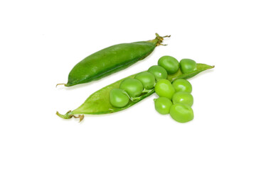 Sweet fresh green peas isolated on white background