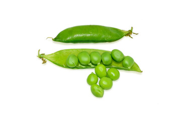 Sweet fresh green peas isolated on white background