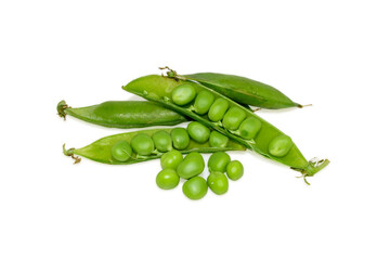 Sweet fresh green peas isolated on white background
