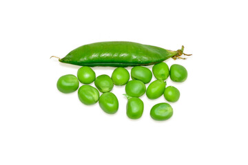 Sweet fresh green peas isolated on white background