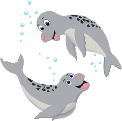Rolgordijnen Seal cartoon playing together isolated on white background © ROFIDOHTUL