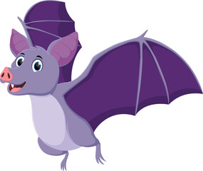 Cute bat cartoon flying on white background