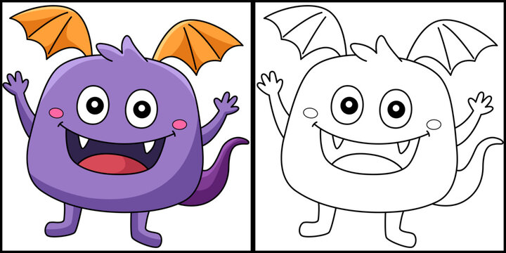 Bat Monster Coloring Page Colored Illustration