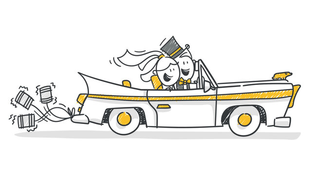 Strichfiguren / Strichm&auml;nnchen: Cabrio, Hochzeitsauto, Brautauto. (Nr. 835)