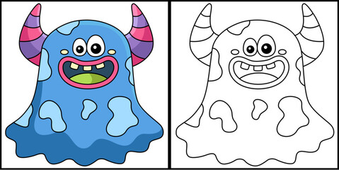 Ghost Monster Coloring Page Colored Illustration