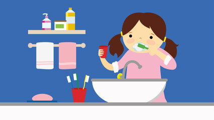 girl brushing her teeth in the bathroom