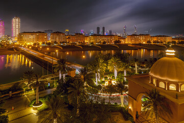 Fototapeta na wymiar Artificial island in Qatar. View of the Marina and residential buildings in Porto Arabia Pearl Qatar