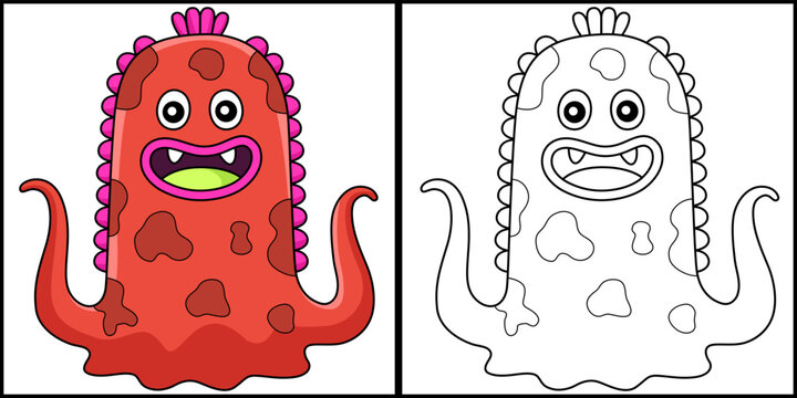 Monster Octopus Coloring Page Colored Illustration