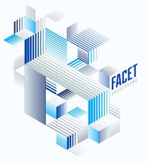 Polygonal low poly vector abstract design, artistic retro style background for ads or prints, cover or poster, banner or card. Linear 3D triangles and cubes elements.