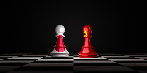 Japan and China flag print screen to pawn chess on chessboard for business economic alliance or...