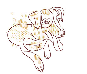 Funny dog linear vector illustration isolated, Jack Russel Terrier pet playful and cute, adorable dog.