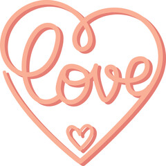 Handmade pink heart whit the word love, illustration
