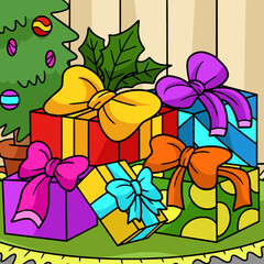 Christmas Gifts Colored Cartoon Illustration