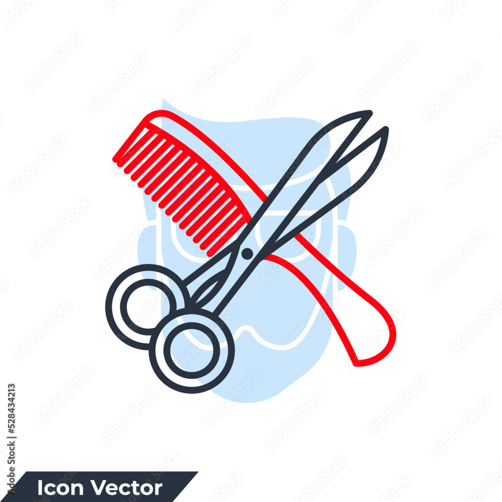 Poster scissor and comb icon logo vector illustration. comb and scissors symbol template for graphic and we