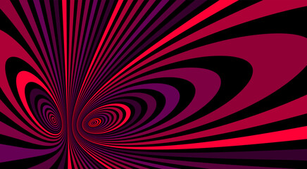 Colorful red abstract vector lines psychedelic optical illusion illustration, surreal op art linear curves in hyper 3D perspective, crazy distorted design, drug hallucination delirium,