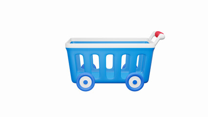 3D illustration Minimal shopping carts isolated on white background.illustration of empty supermarket shopping cart.