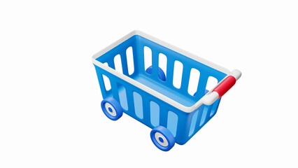 3D illustration Minimal shopping carts isolated on white background.illustration of empty supermarket shopping cart.