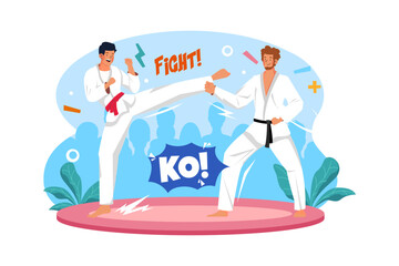 Guys karate sparring for training Illustration concept on white background