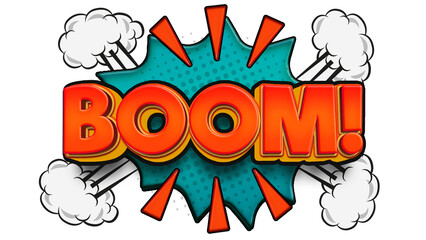 Boom comic speech bubble cartoon lightning blast and clouds.