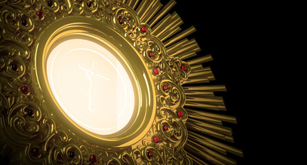 Jesus Christ in the monstrance present in the Sacrament of the Eucharist - 3D Illustration - obrazy, fototapety, plakaty
