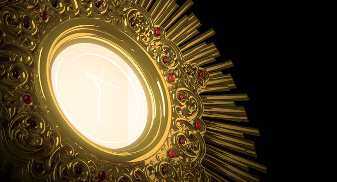 Jesus Christ in the monstrance present in the Sacrament of the Eucharist - 3D Illustration