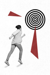 Collage photo of young student guy business owner run for target darts goal financial goal run...