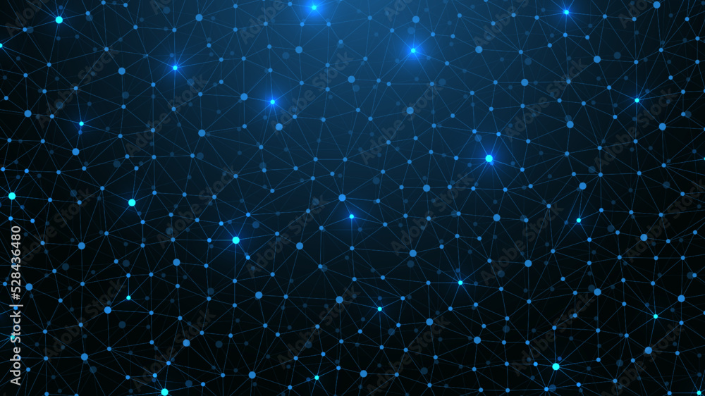 Poster Digits abstract background with connected line and dots, web cover. Digital neural networks. Network and connection background for your presentation. Web graphic background. Vector illustration.