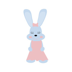 Cute hand-drawn rabbit girl in a dress on a white background.