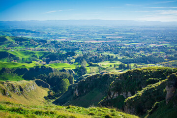 Looking from the top of Te Mata Peak over Te Mata Hills and colourful autumn valley. Beautiful autumn day near Hastings, Hawkes Bay, New Zealand