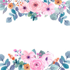 frame floral watercolor painting, PNG file