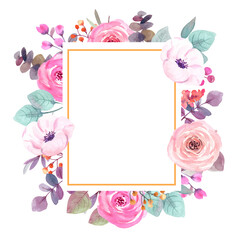 Obraz premium frame floral watercolor painting, PNG file