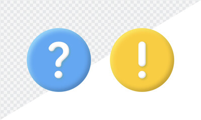 question and information icon in 3d modern button, exclamation mark icon sign and faq support icons. warning notification sign, frequently asked questions. support, ask, info, icon, button