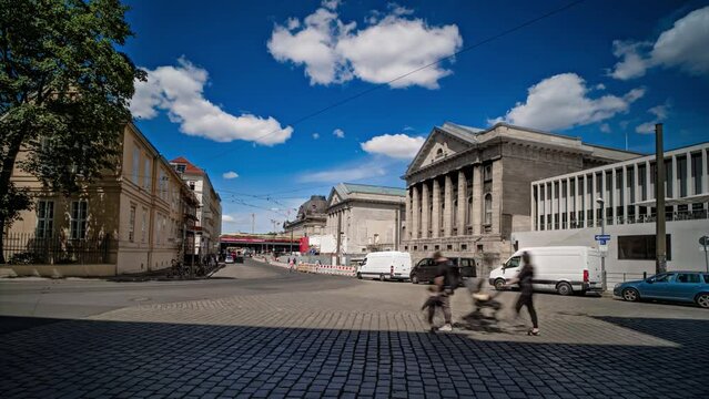 Berlin, Pergamon museum square and transportation panoramic hyperlapse timelapse