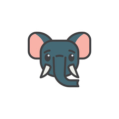 Elephant cartoon face filled outline icon