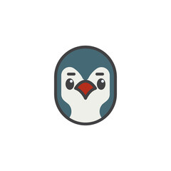 Penguin cartoon face filled outline icon