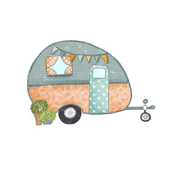 Retro travel trailer caravan png illustration