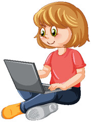 A girl using laptop cartoon